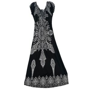 Earthbound Trading Co Black White Medallion Paisley Maxi Dress Large Boho Women
